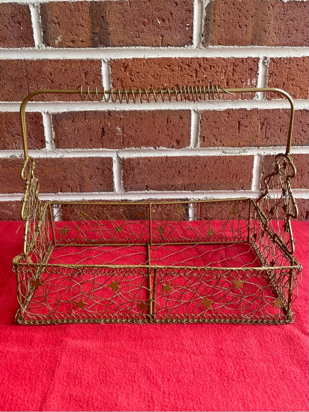 Vintage Festive Gold Metal Wire Basket
